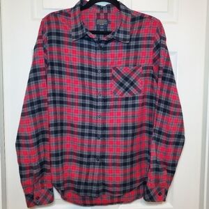 Pendleton Flannel Shirt Womens Large Long Sleeve Button Up Red Gray Plaid